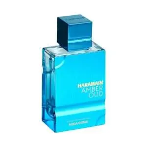 Botella de Aqua Dubai Al Haramain - Perfume inspirado en LV Imagination, notas de té negro, bergamota y almizcle. Lujo accesible en tonos azules