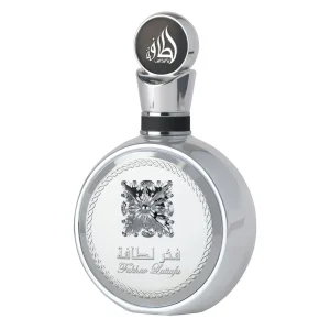 Botella de perfume Lattafa Fakhar Platinum - Fragancia aromática amaderada con bergamota, guayaba y sándalo - Versátil y elegante